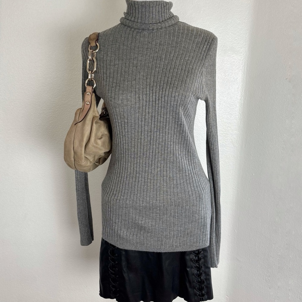 Vince Ribbed Turtleneck Sweater Gray Cashmere Blend Size M